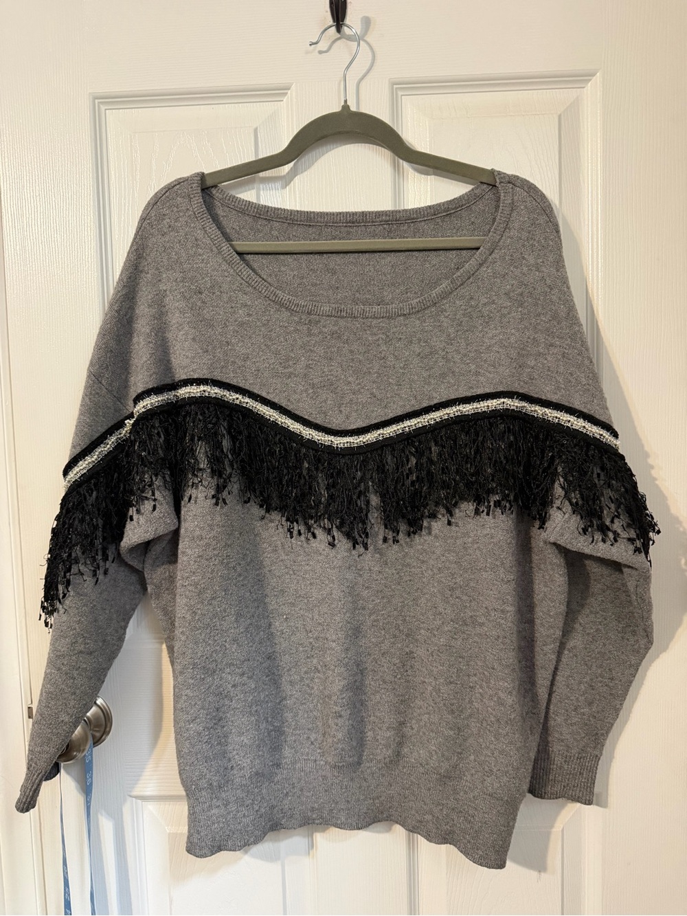 Vintage Gray Fringe Knit Sweater - Women